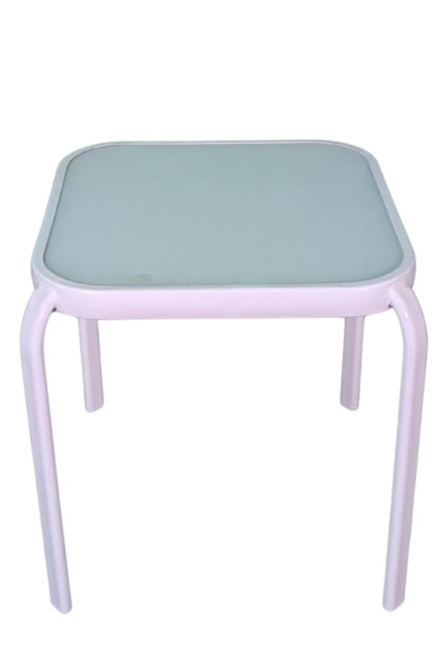 Where to find Table, Glass Top White Metal Square Side in Fresno