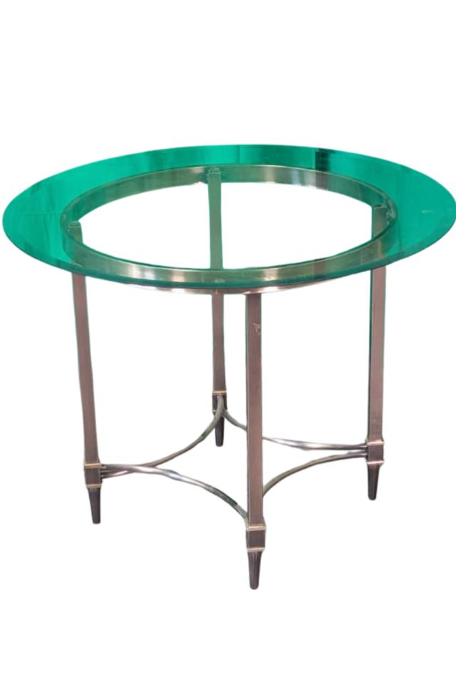 Where to find Table, Round Glass Top Brass Frame Side in Fresno