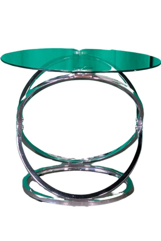 Where to find Table, Round Glass Silver Frame Side in Fresno