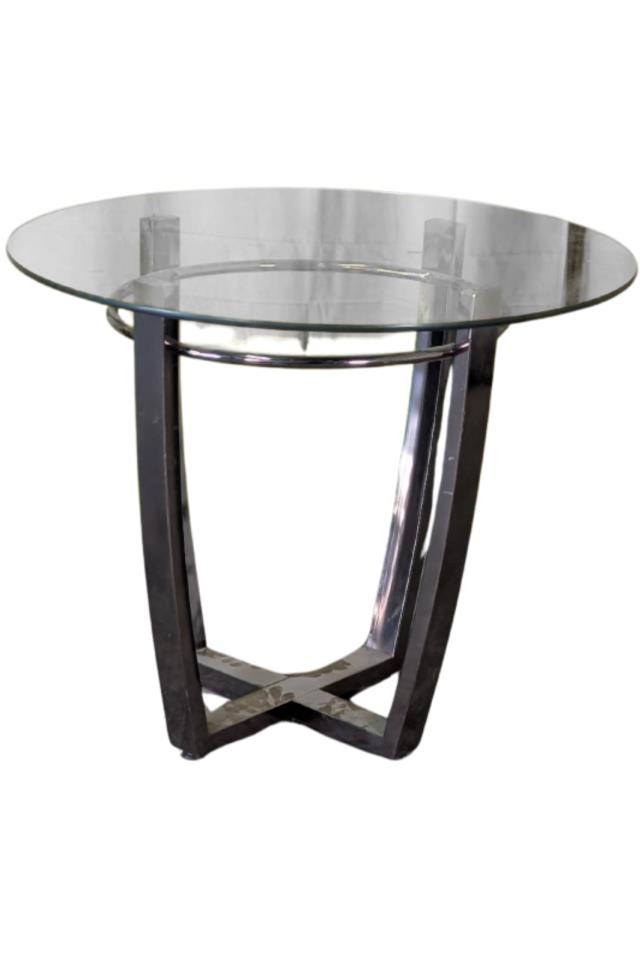Where to find Table, Round Glass Black Metal Base Side in Fresno